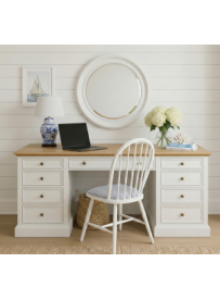 BIAŁE BIURKO Z DĘBOWYM BLATEM